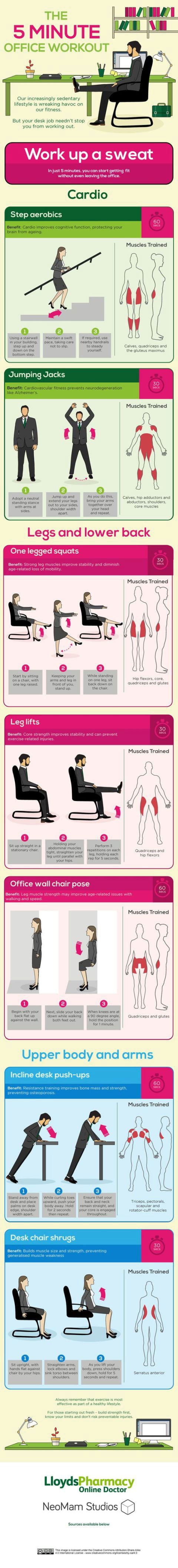 Short, but very effective office workout. 5-minute-office-workout-simple-no-equipment