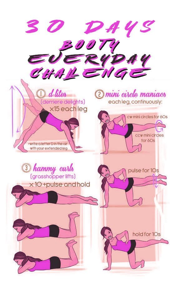Journey to a beach-body. Enhance your booty with these simple exercises. booty-everyday-challenge-beach-body-butt-buttocks-exercises-women-summer