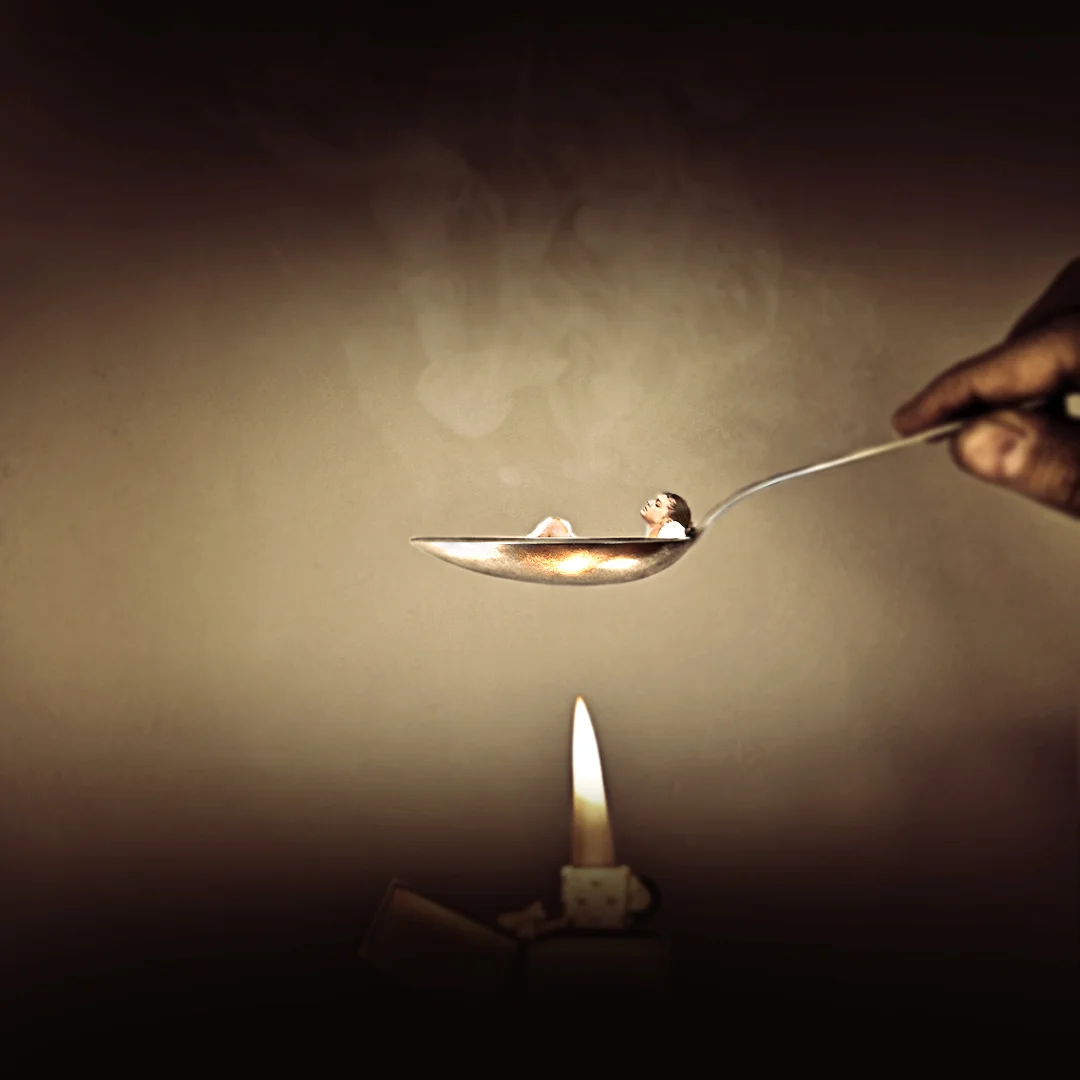 Comfort zone. Women lying in a spoon. Comfort-zone-Women-lying-in-a-spoon-water-about-to-boil-surreal-art-photomanipulation