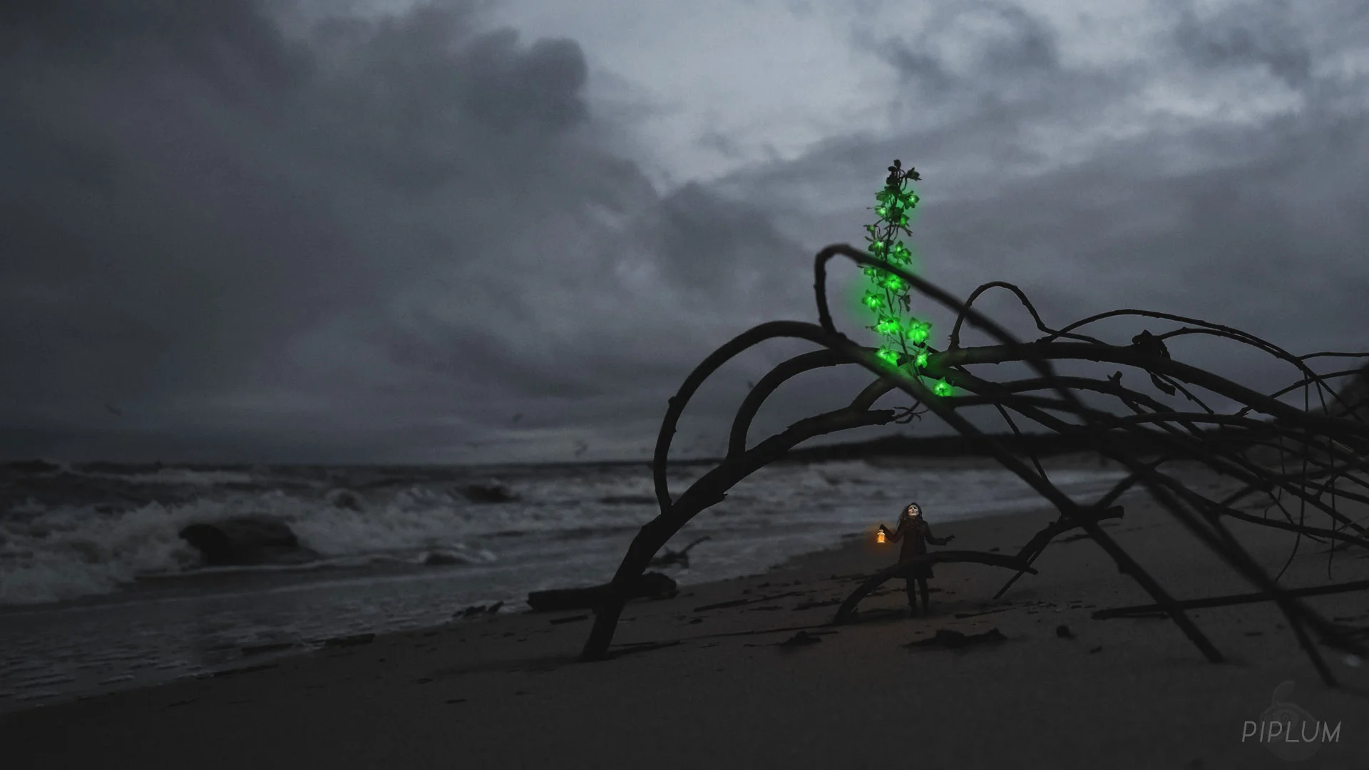 Gigantic green flower. flowers-palanga-beach-green-photo-manipulation-ligh-illuminated-surreal- baltic-sea-amazing-best