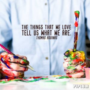 inspirational-Love quotes. Man with painted hands enjoying his life.