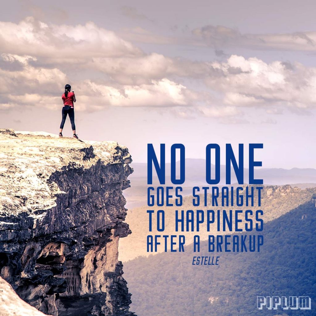 Break up quote. Women standing on the edge on the rock and looking to the canyon.