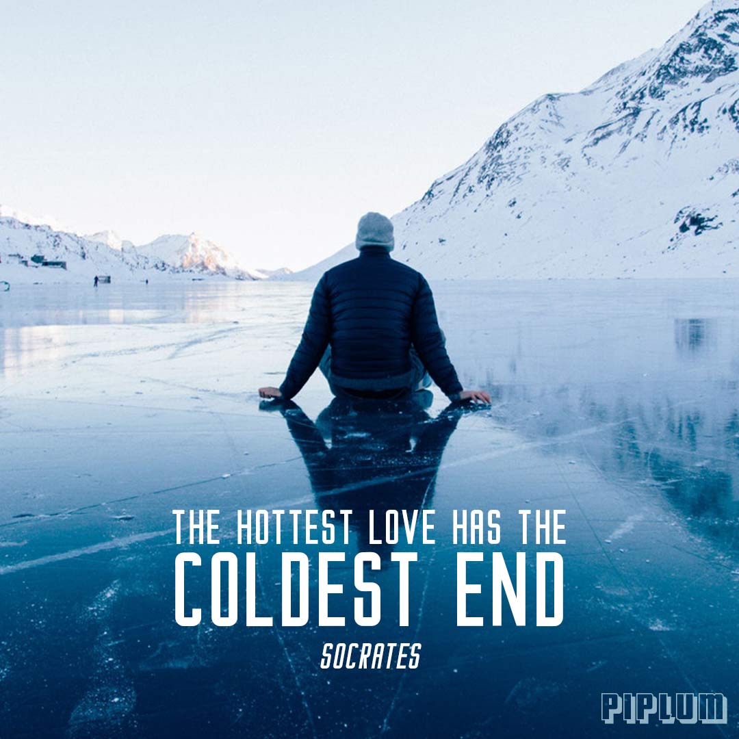 Break up quote. Man sitting on a frozen lake. Ice everywhere.