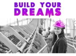 Build-your-dreams-motivational-quote-women-in-construction-helmet-purple