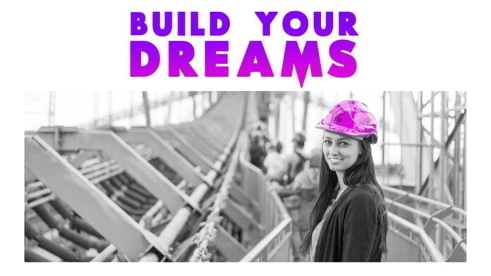 Build-your-dreams-motivational-quote-women-in-construction-helmet-purple