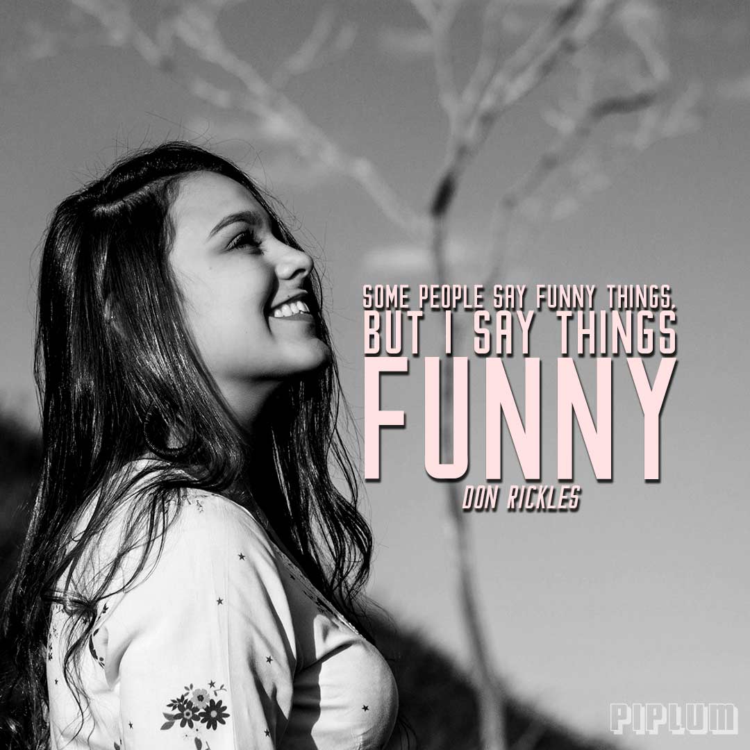 Funny quote. brunette Girl smilling after saying a famous quote.