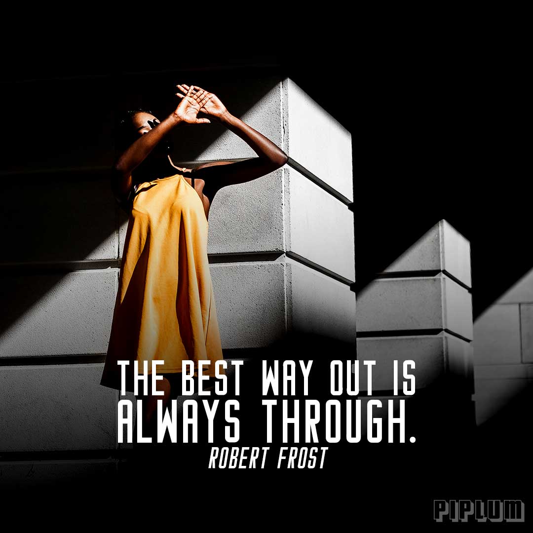 Inspirational Quote. Black women with yellow dress covering her face with hands from the sun rays.