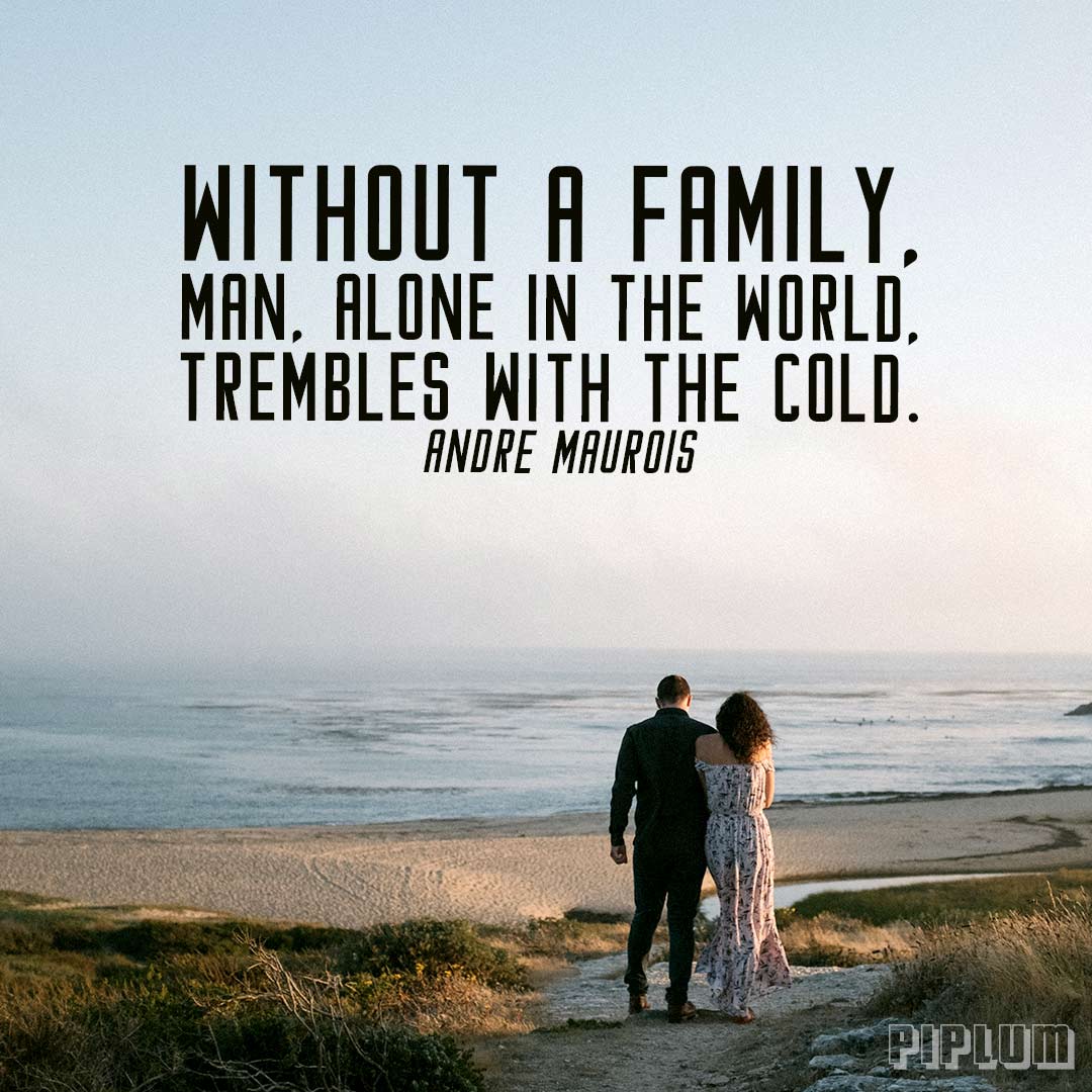 Family quote. Couple walking by the ocean.