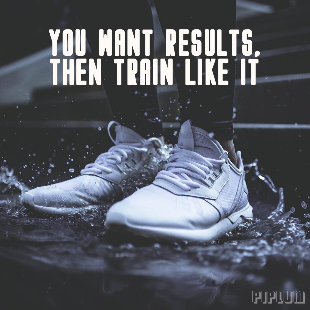 Workout quote. sport sneakers in the water splash.