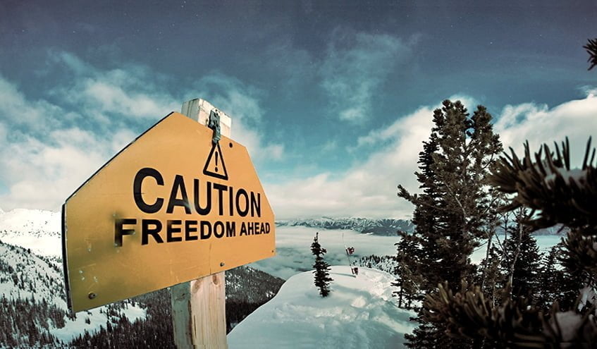 Caution! Freedom Ahead! Inspirational Quote. Caution-Freedom-Ahead-Inspirational-Quote-mountains-for-ski-board-skier-slides-blades-adrenalin-redbull