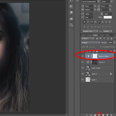 Make new black and white adjustment layer. Make it on multiply mode. Black and white mode. How to edit selfie like a pro. Tutorial.