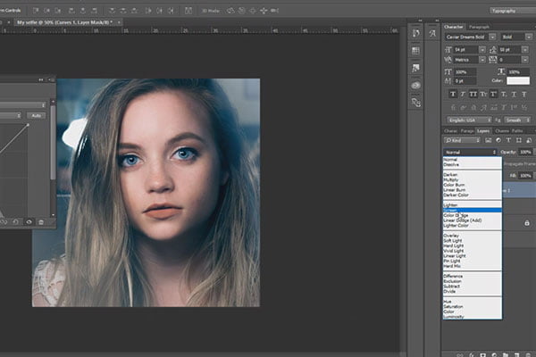 Set blending mode as screen. How to edit selfie like a pro. Tutorial.