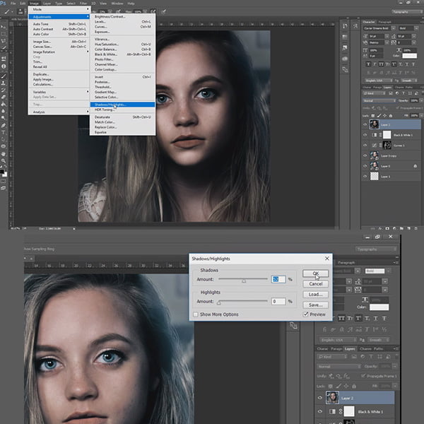 Adjust shadows. How to edit selfie like a pro. Tutorial.