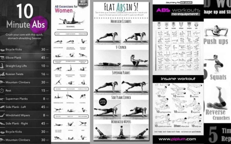 A Perfect Six-pack. AB Exercises With No Equipment for Women. Posters.