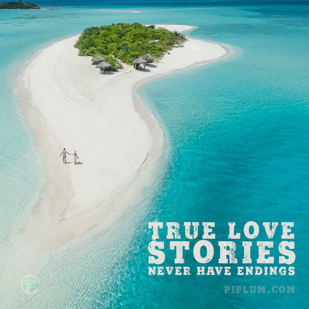 True love stories never have endings. A couple on the beach. love-quote-in-the-beach-couple