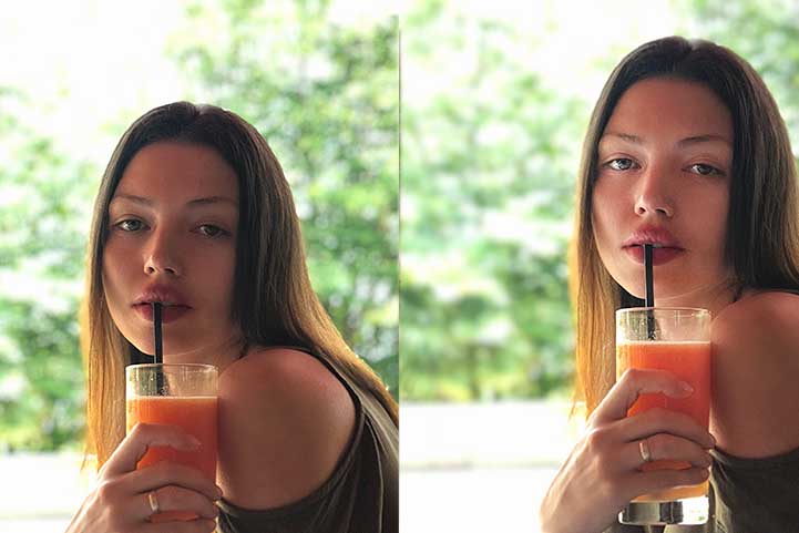 rule-of-thirds-selfie-composition-girl-drinking-carrot-juice-with-a-straw