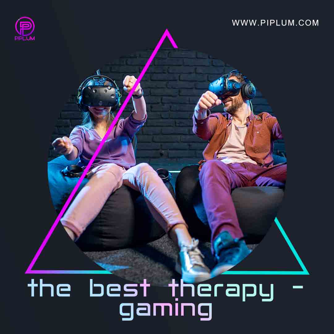 The best therapy is gaming. Inspirational quote for those who consider themselves as gamers. couple-gaming-having-fun-wearing-virtual-reality-glasses-vr