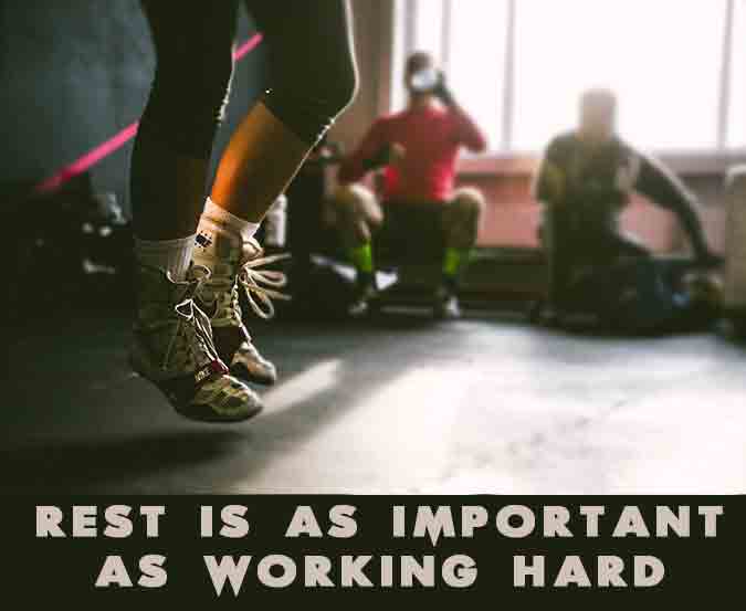 Rest is as important as working hard. Motivational workout quote. 