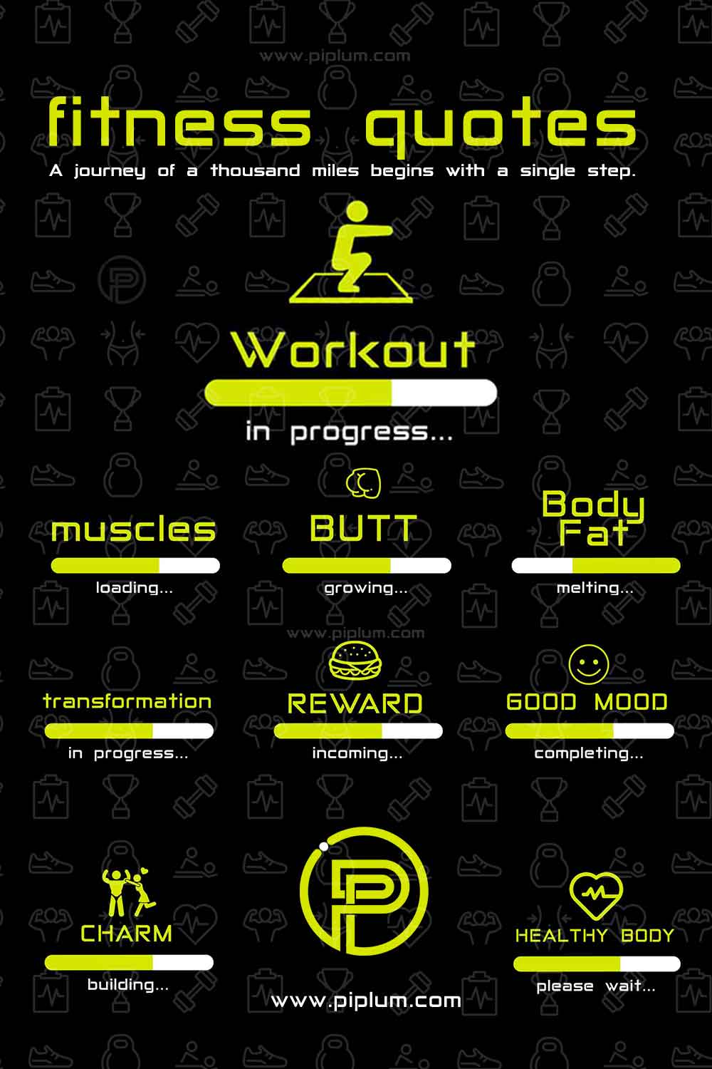 An Inspirational Poster To Boost Your Workout Motivation. The Magical And Uplifting Fitness Quotes. Made by Piplum. inspirational-fitness-poster-with-inspirational-workout-quotes