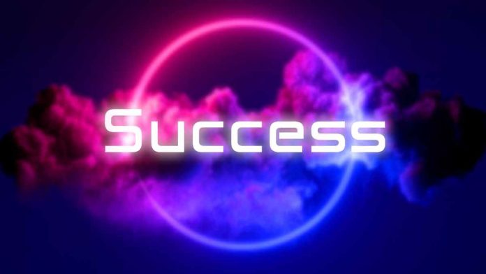 Congratulate yourself on taking positive steps towards a more successful future. A-big-word-success-on-the-top-of-futuristic-wallpaper-quote-included