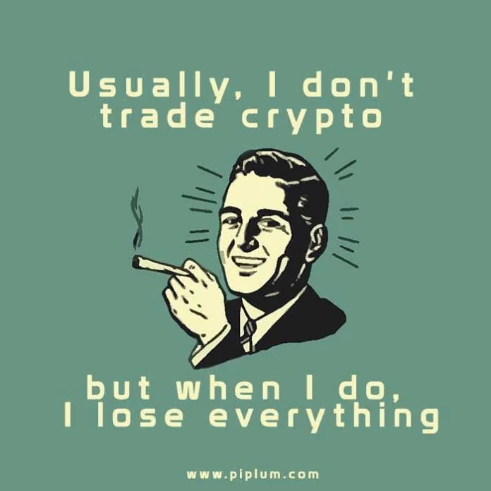 Losing money on trading crypto. Funny vintage poster about cryptocurrency. Losing money on trading crypto. Funny vintage poster about cryptocurrency.