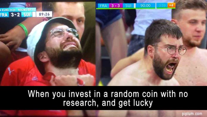 When you invest in a random coin with no research, and get lucky. Funny crypto meme. Hopefully, for a bull market in 2022.