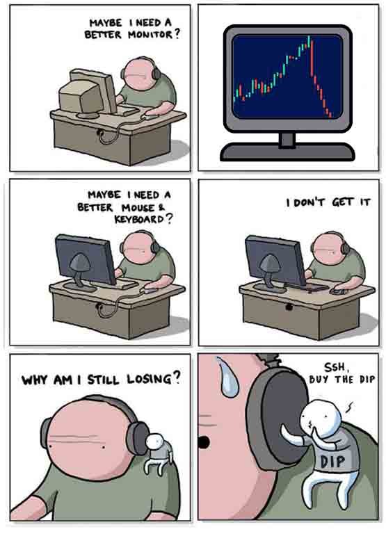 Market crashing, my life s crashing. But I'm still buying the Dip. man-buying-crypto-dip-funny-cartoon-meme