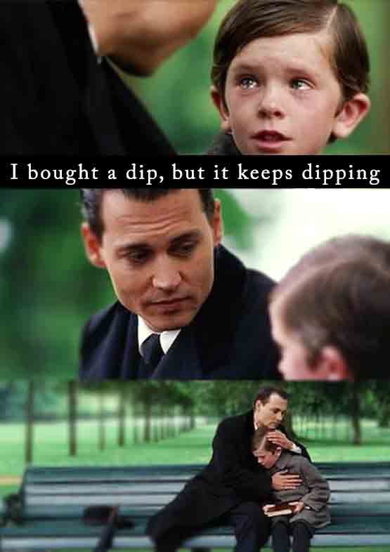 I bought a dip, but it keeps dipping. Funny crypto meme. I bought a dip, but it keeps dipping. Funny crypto meme.