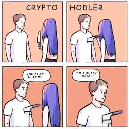 Just a typical crypto meme. Funny life of cryptocurrency trader.