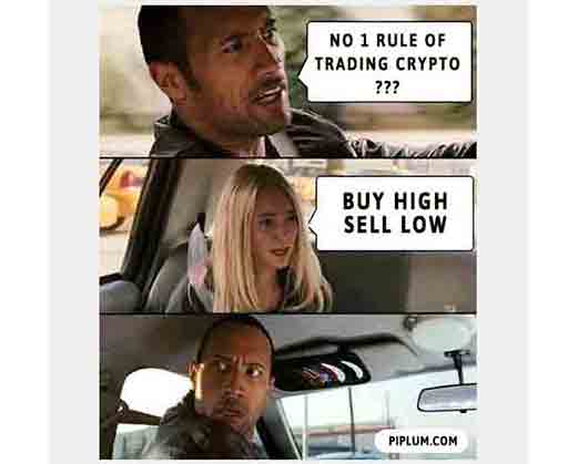Buy high, sell low. Crypto tips. Meme about stupid crypto newbies decisions. Buy-high-sell-low-Crypto-tips-Meme-about-stupid-crypto-newbies-decisions