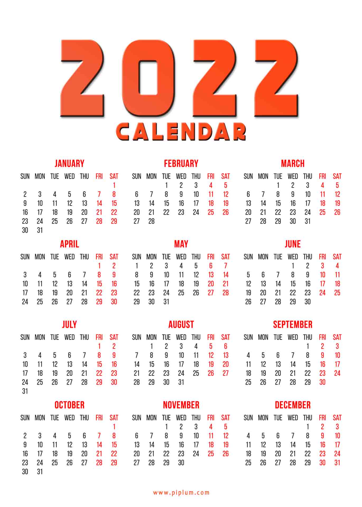 Red-color-2022-free-calendar 