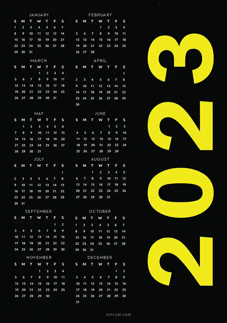 Black-Yellow-2023-Calendar-A4-Printable