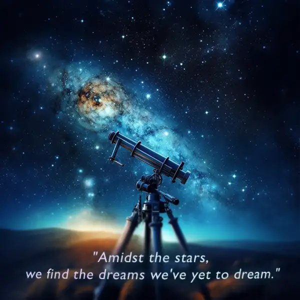 "Amidst the stars, we find the dreams we've yet to dream." Inspirational quote.