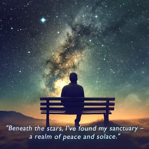 "Beneath the stars, I've found my sanctuary – a realm of peace and solace."