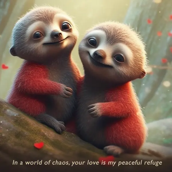 In a world of chaos, your love is my peaceful refuge. Very cute love quote. 