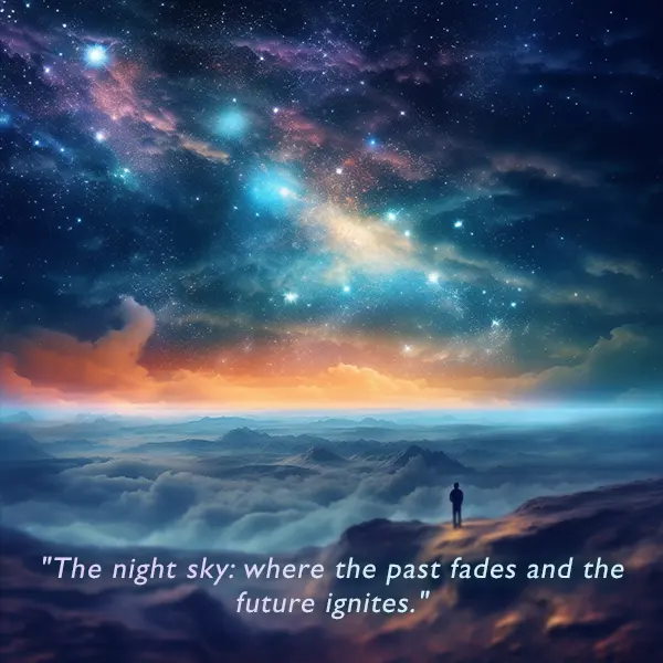 "The night sky: where the past fades and the future ignites." Inspirational quote. 