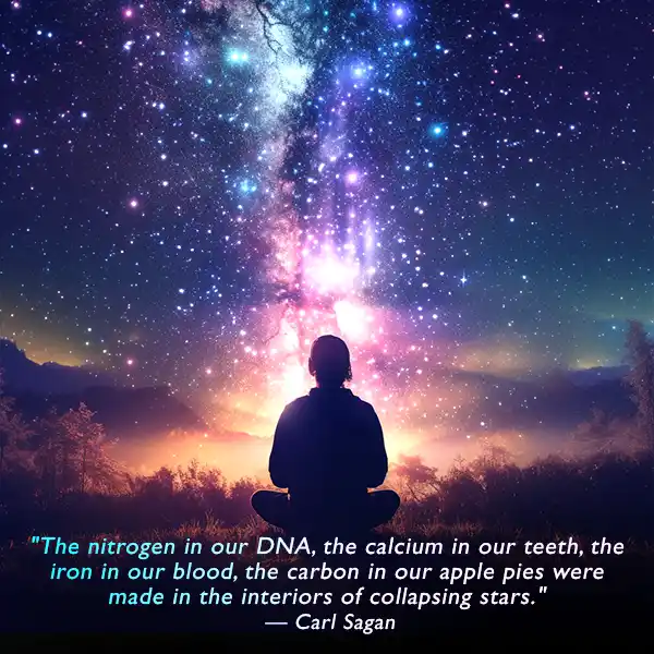 "The nitrogen in our DNA, the calcium in our teeth, the iron in our blood, the carbon in our apple pies were made in the interiors of collapsing stars." — Carl Sagan quote