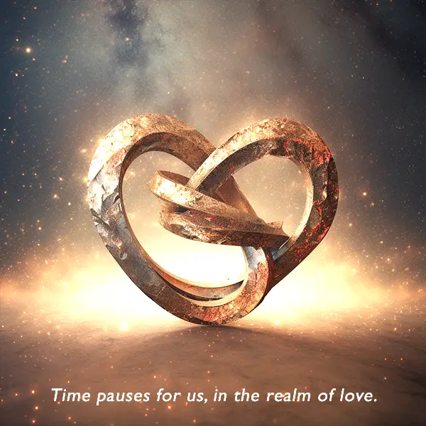 Time pauses for us, in the realm of love. Quote picture. 