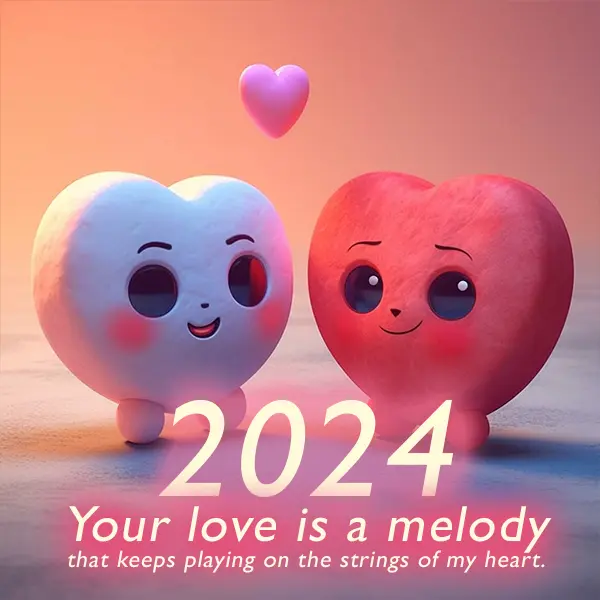 Your love is a melody. In your laughter, I find music. In your embrace, I find solace. Here's to a love-filled 2024.