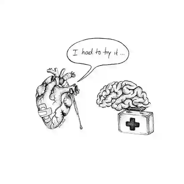 Heart vs brain inspirational quote funny sketch cartoon 