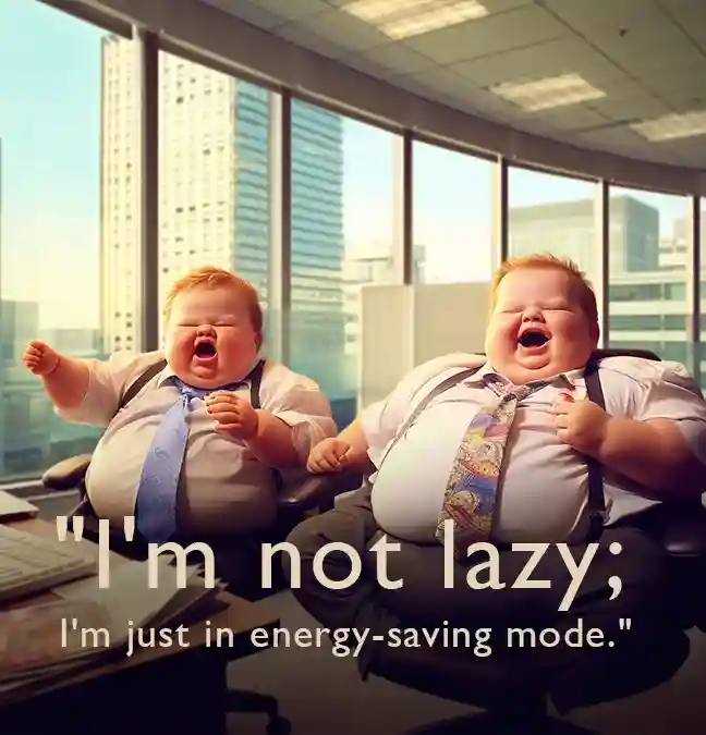 "I'm not lazy; I'm just in energy-saving mode." Funny workplace quote.
