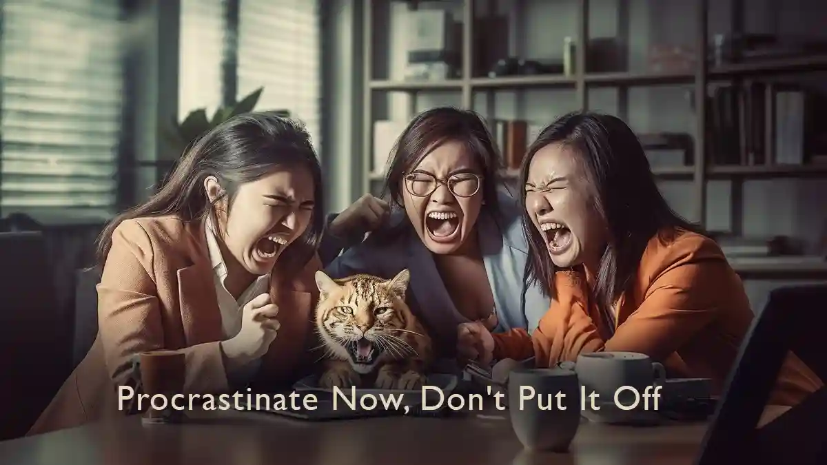 Funny workplace quote Procrastinate now, don't put it off.
