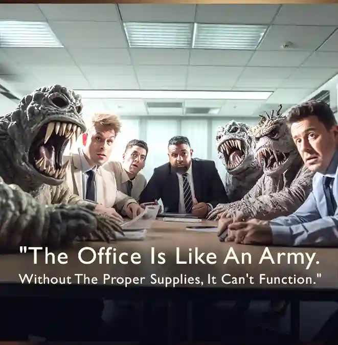 The office is like an army. Without the proper supplies, it can't function. Motivationbal workplace quote. 