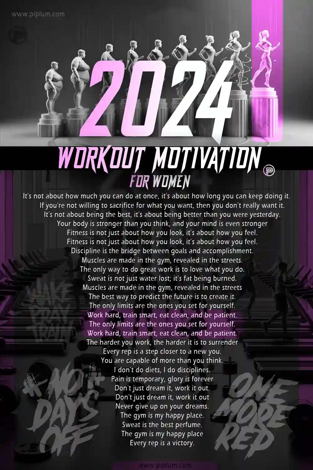 Workout motivation for women 2024. Motivational fitness poster. 